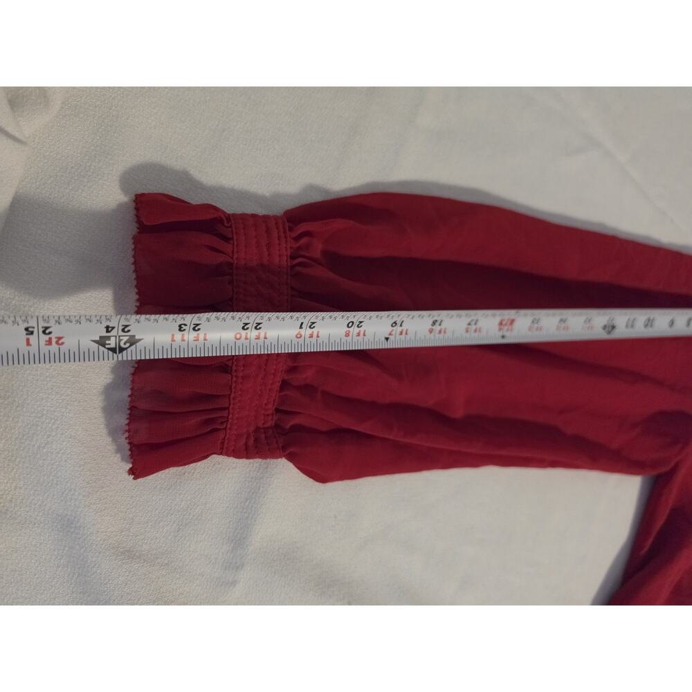 Calvin Klein Red Chiffon Blouse Women Ruffle Collar Gold Button LongSleeve L/XL? - Picture 6 of 6